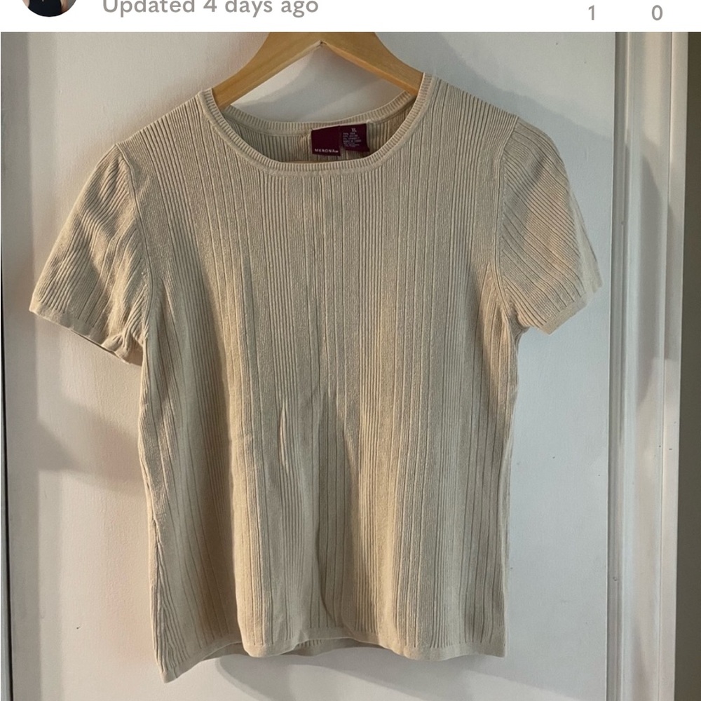 Weekend Max Mara Cream Silk Blend Ribbed Knit Tee